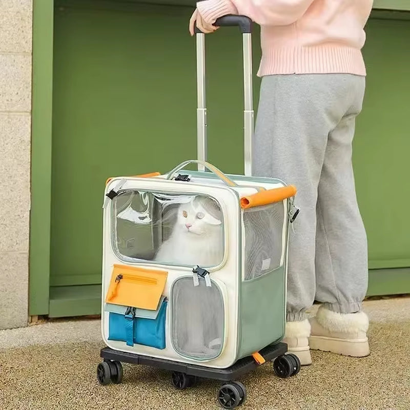 Extra Large Portable Pet Trolley Carrier with Detachable Design, Foldable Travel Bag for Dogs and Cats