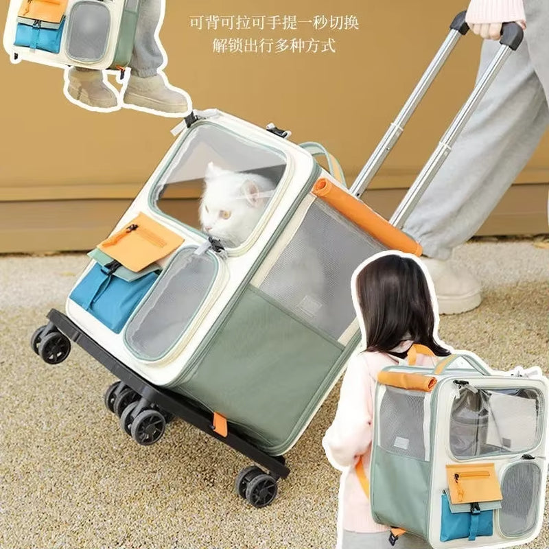 Extra Large Portable Pet Trolley Carrier with Detachable Design, Foldable Travel Bag for Dogs and Cats