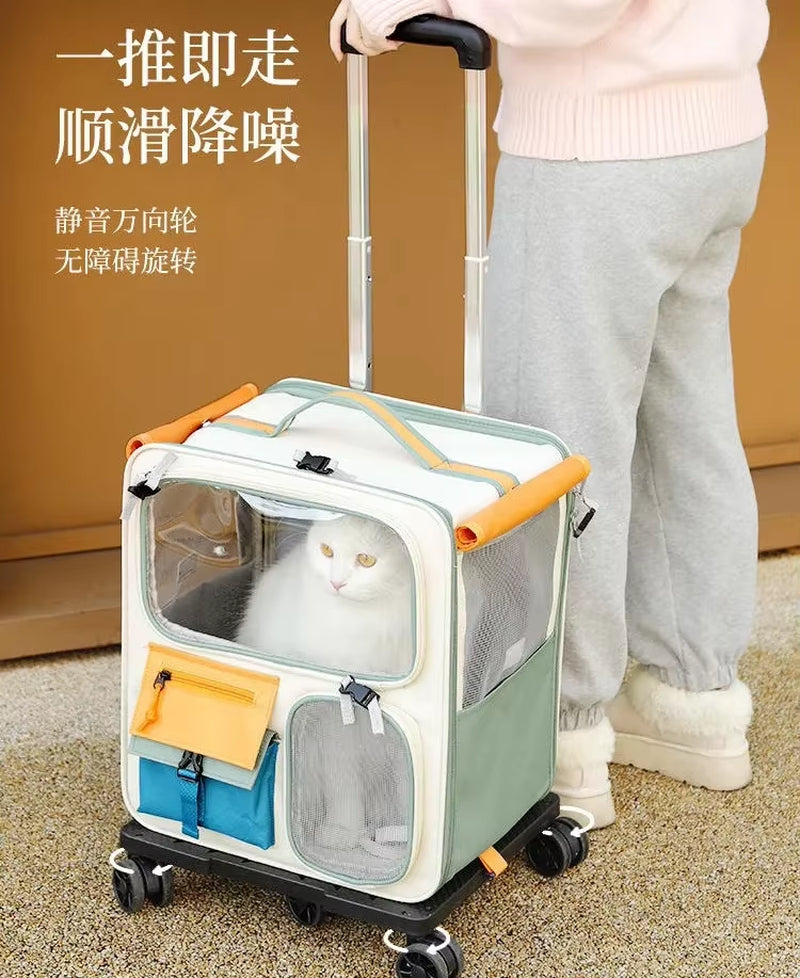 Extra Large Portable Pet Trolley Carrier with Detachable Design, Foldable Travel Bag for Dogs and Cats