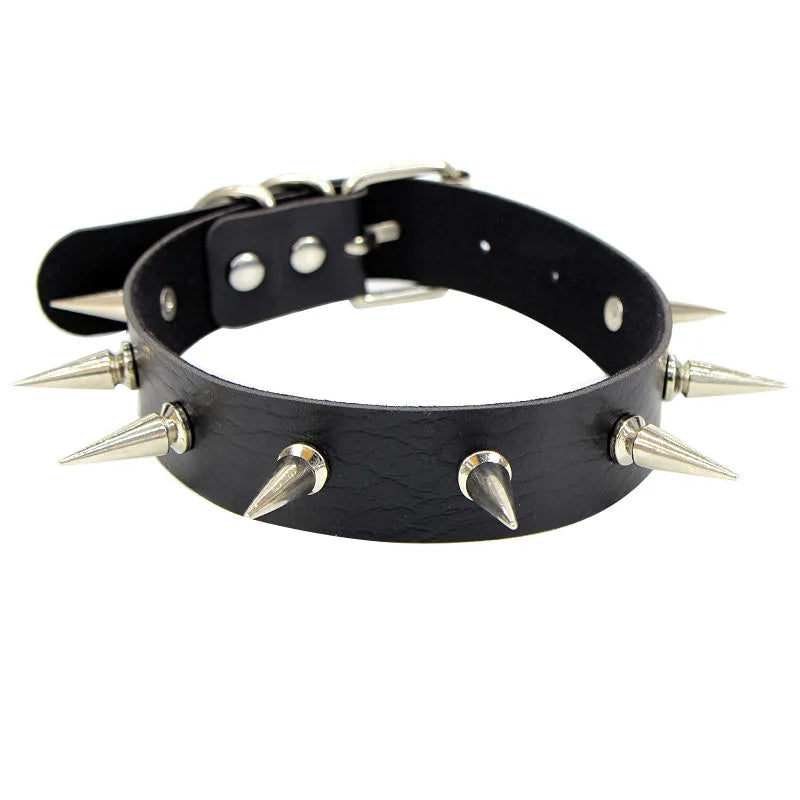 Elegant Spike Leather Choker Necklace for Women - Gothic Punk Jewelry for Parties and Festivals