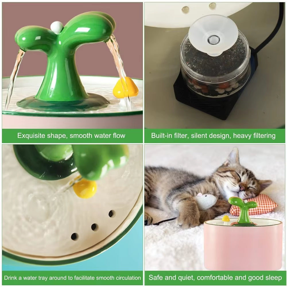 Ceramic Cat Water Fountain Automatic Electric Pet Water Dispenser Dog Filter Drinker Pet Drinking Feeder with Quiet Pump 1.5L