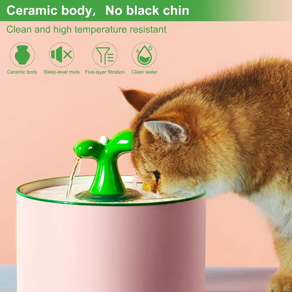 Ceramic Cat Water Fountain Automatic Electric Pet Water Dispenser Dog Filter Drinker Pet Drinking Feeder with Quiet Pump 1.5L